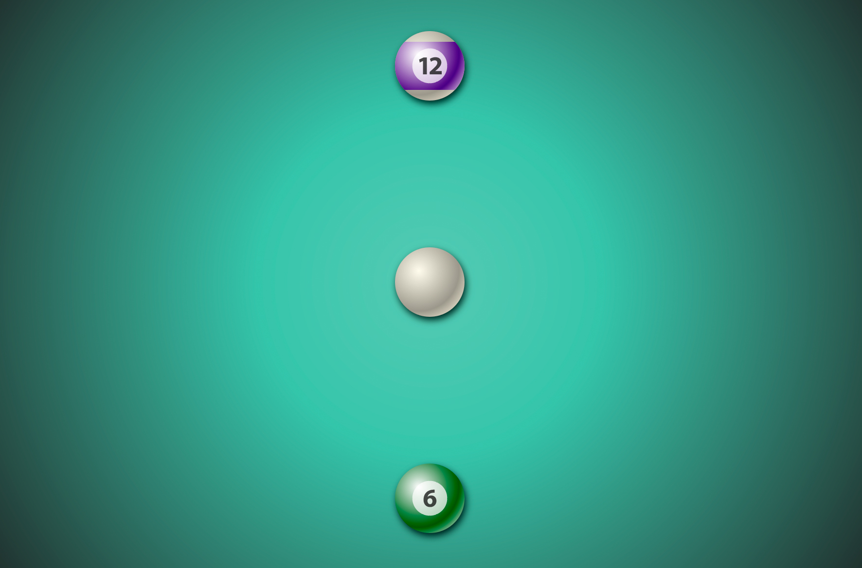 A green gradient with a 12, cue, and 6 ball on it. 