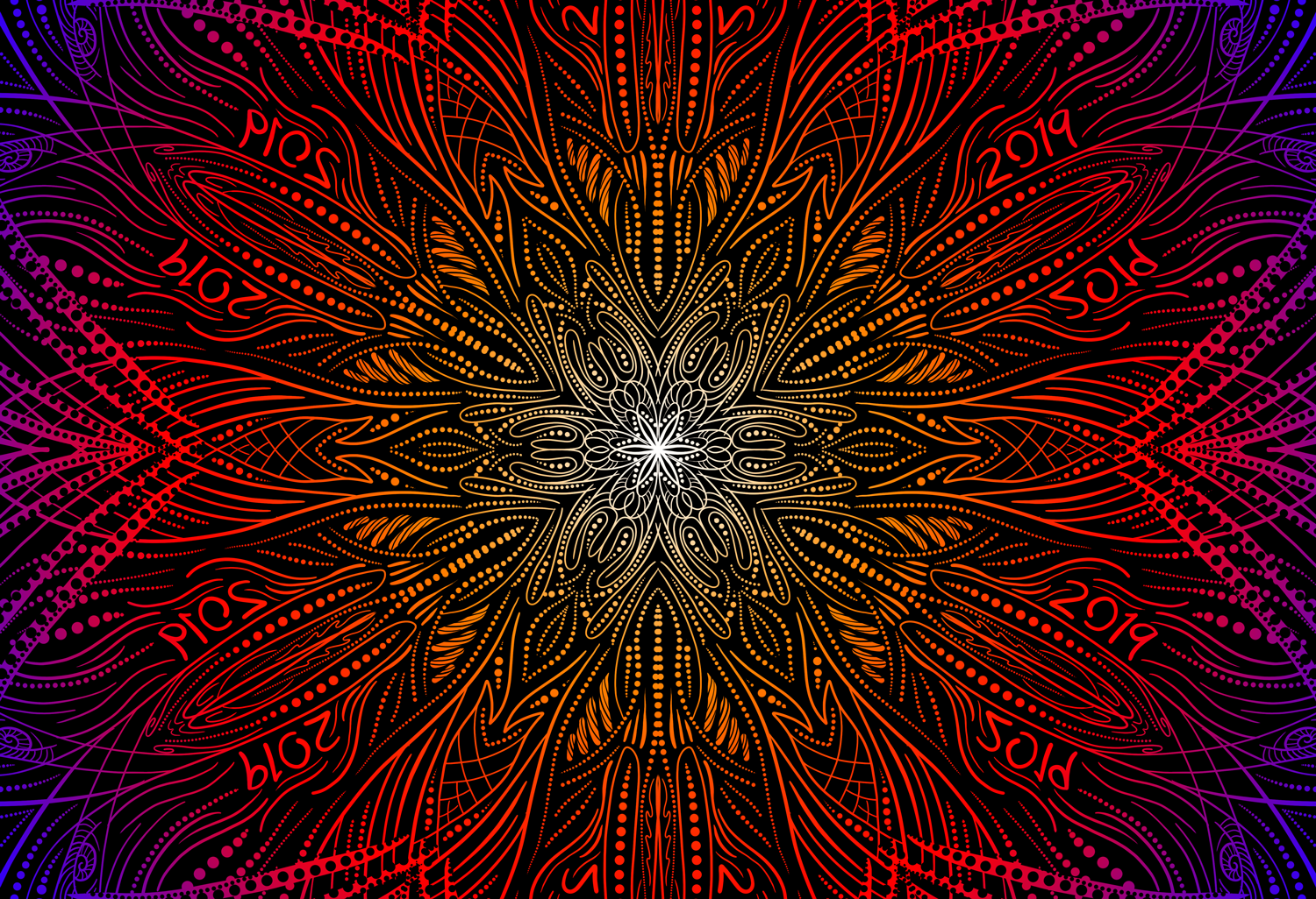 Mandala pattern with a layer of color applied to white pattern