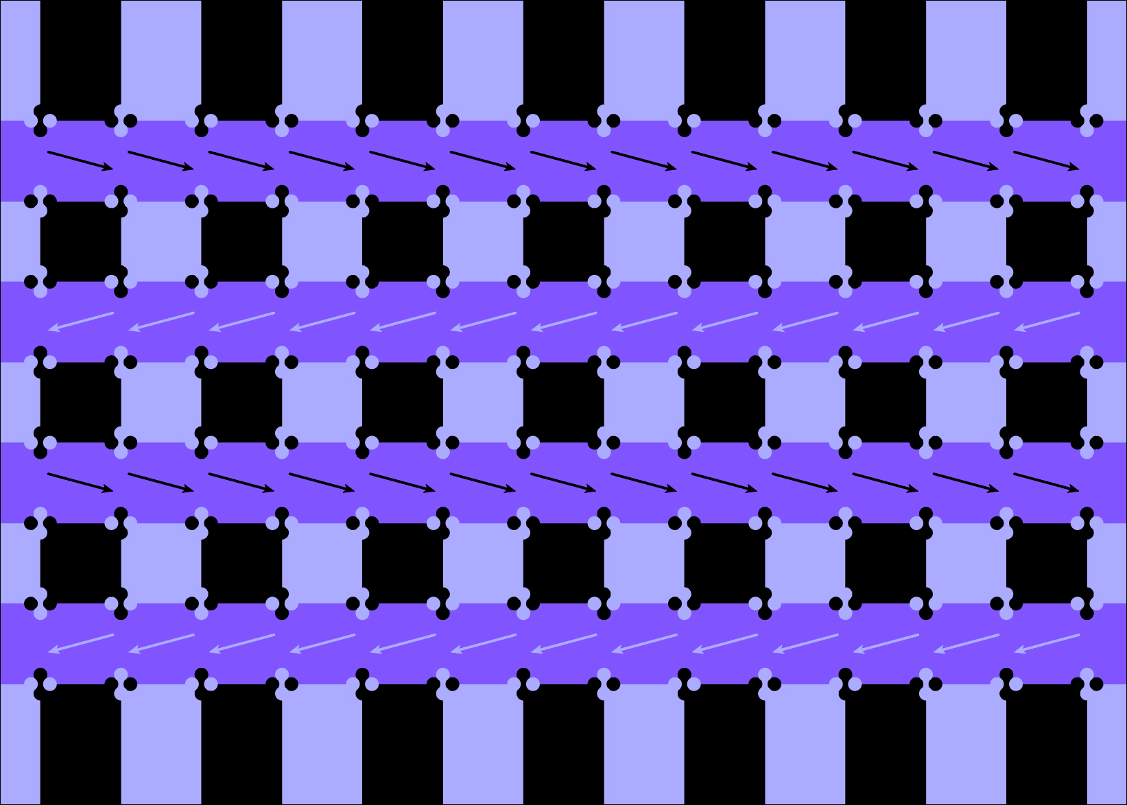 A checkerboard pattern at each intersection makes the purple bars slant in one direction