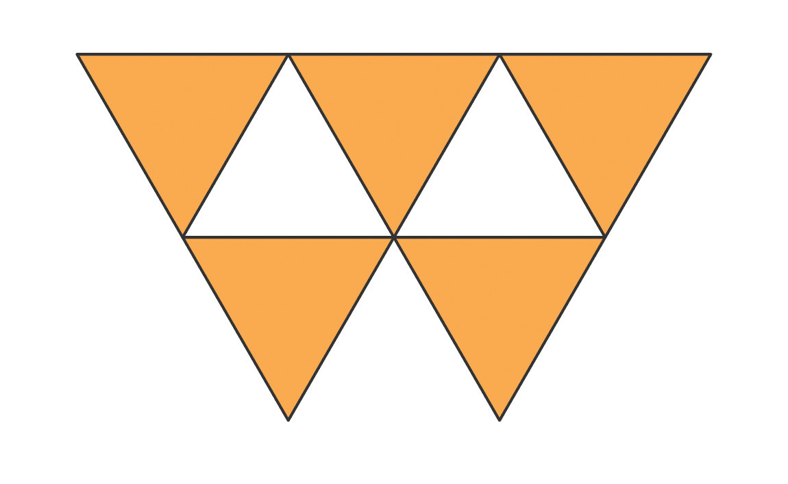 Five orange equilateral triangles in Adobe Illustrator