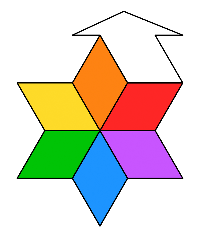 A six pointed star with an arrow protruding