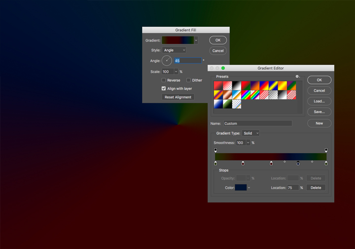 Custom gradient fill layer in Photoshop