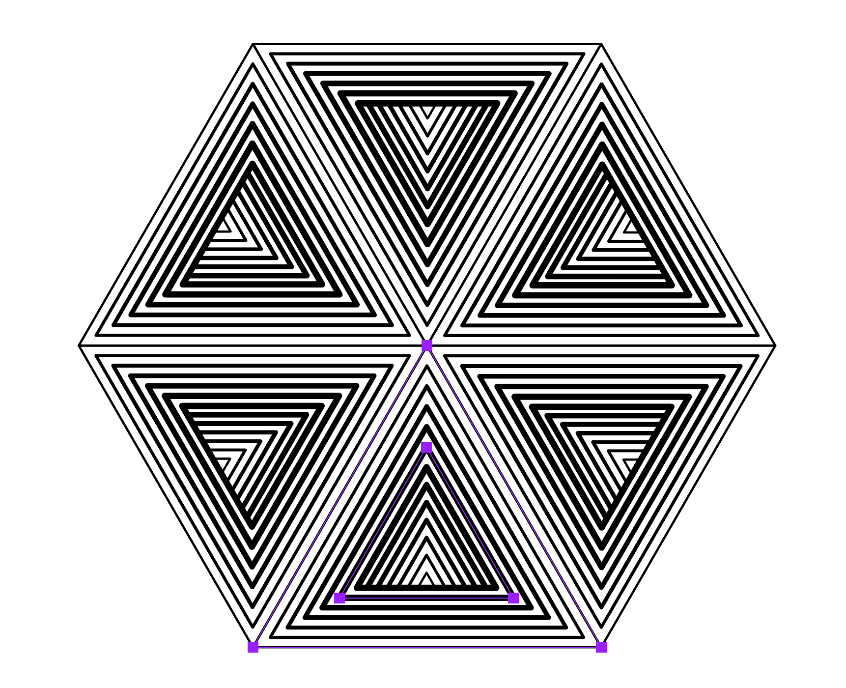 A hexagon made of triangles.