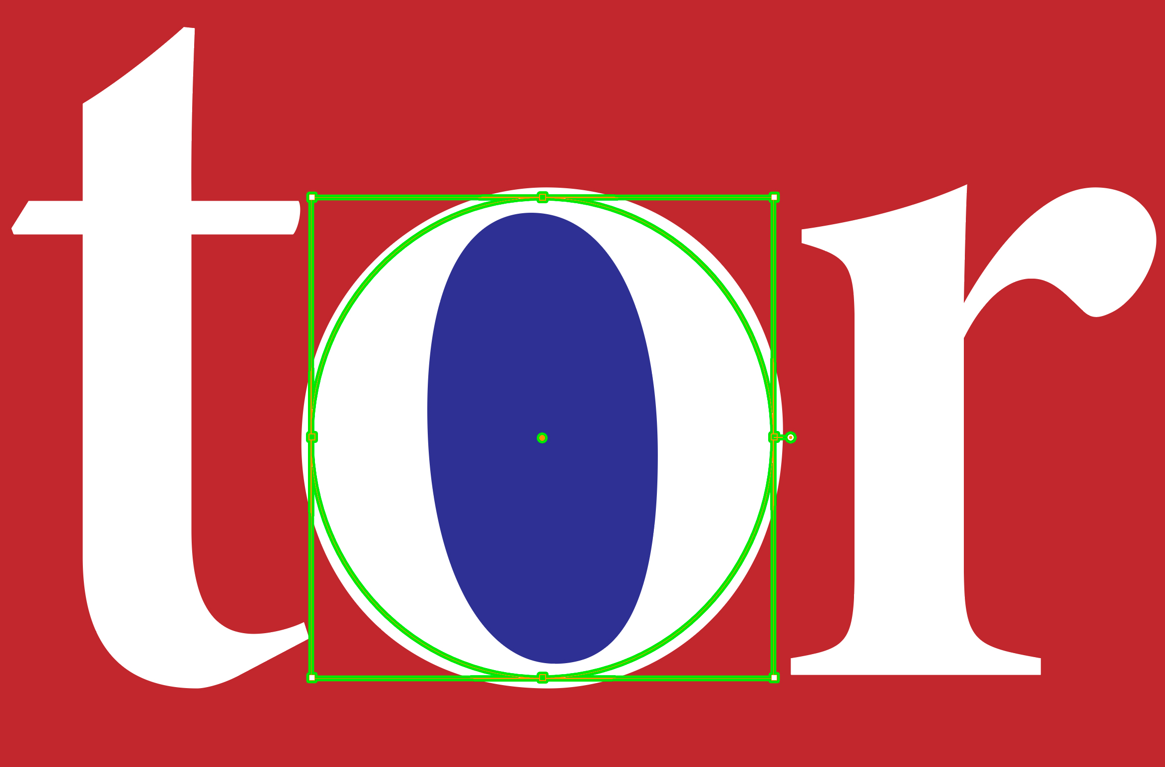 White letters t-o-r on a red field with the counter of the o turned blue