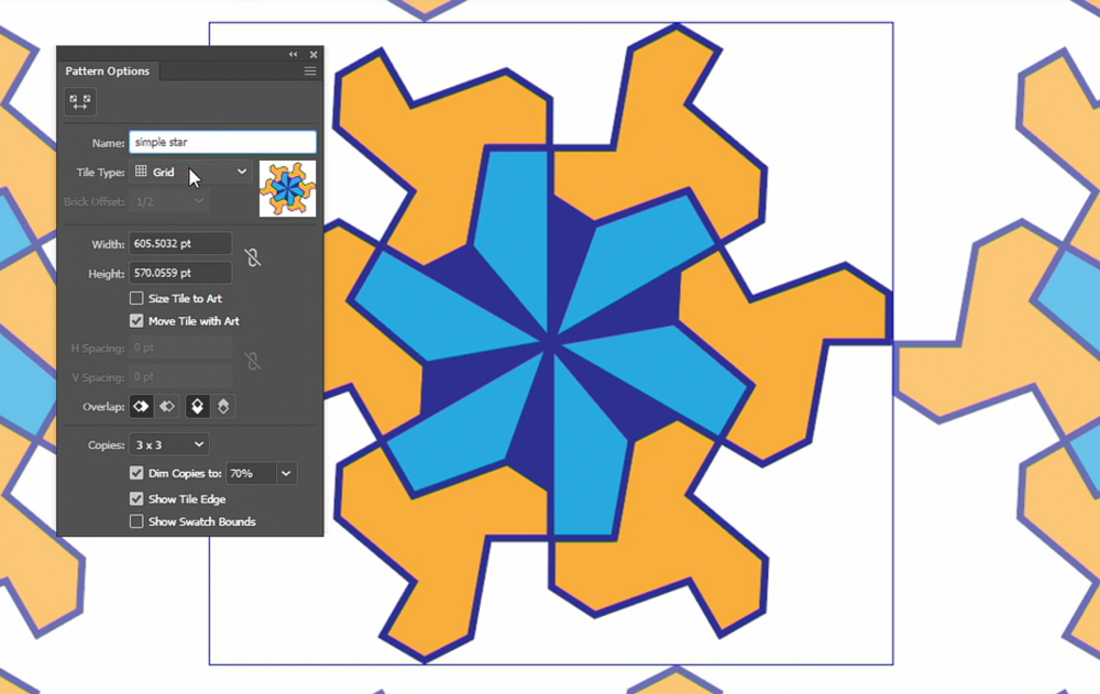 Pattern dialog box in Adobe Illustrator
