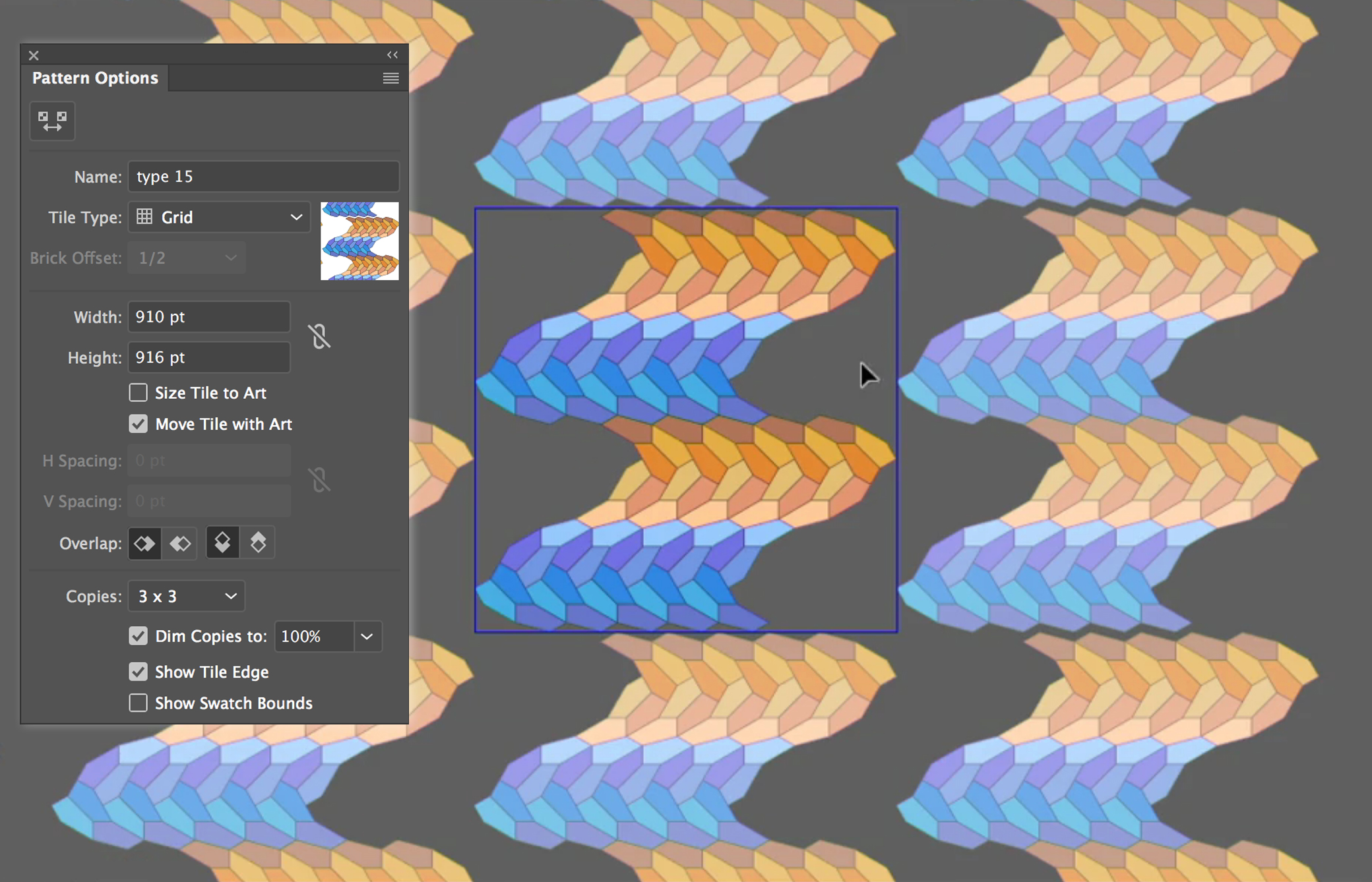 Using the Pattern Options dialog box in Adobe Illustrator