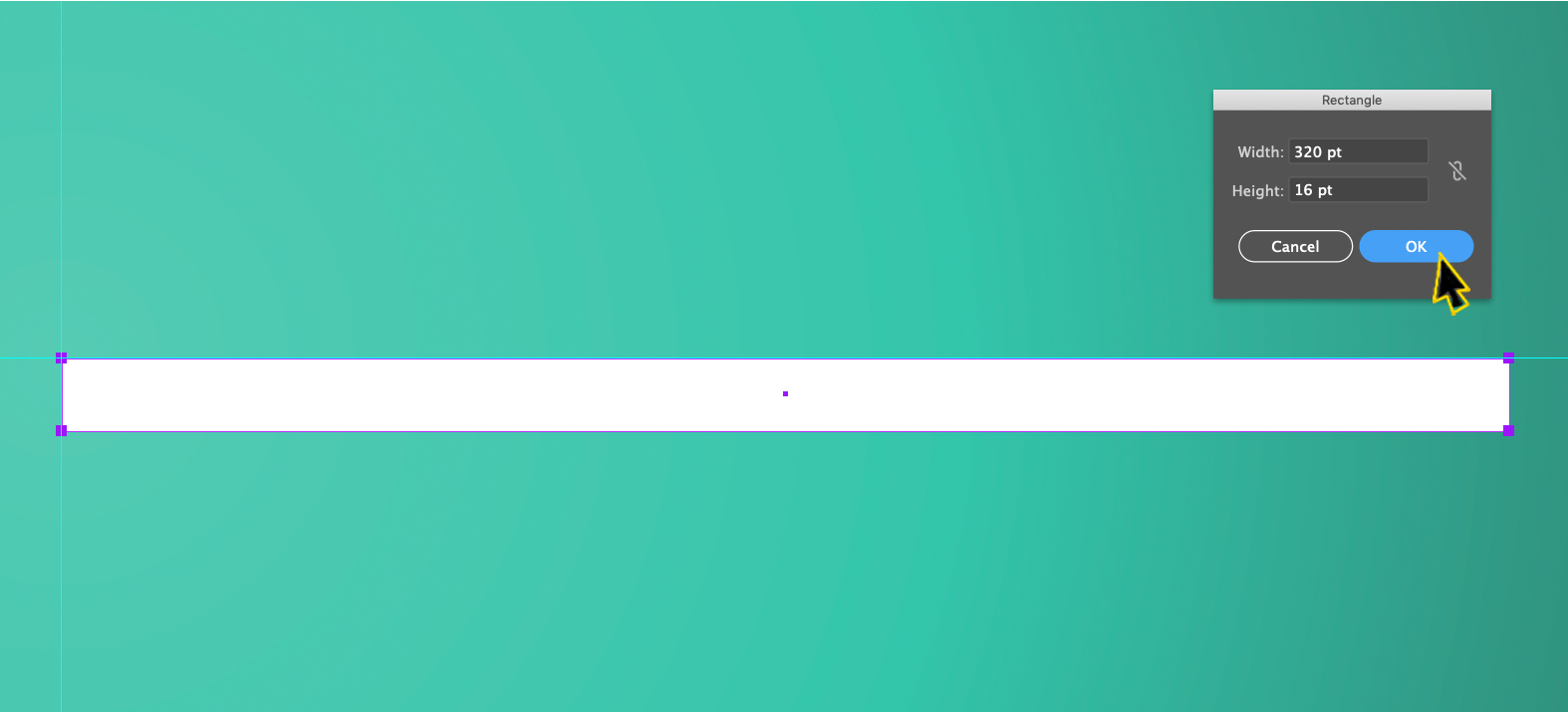 A long white rectangle on a green field in Adobe Illustrator