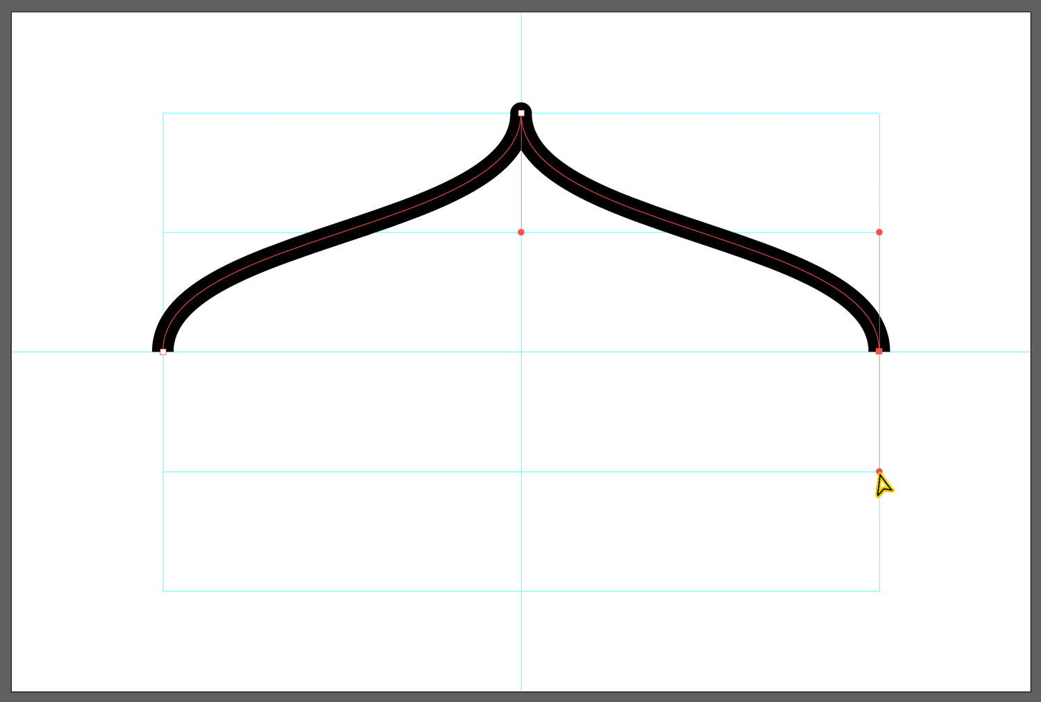 A symmetrical line drawing of the top of the lantern in Illustrator