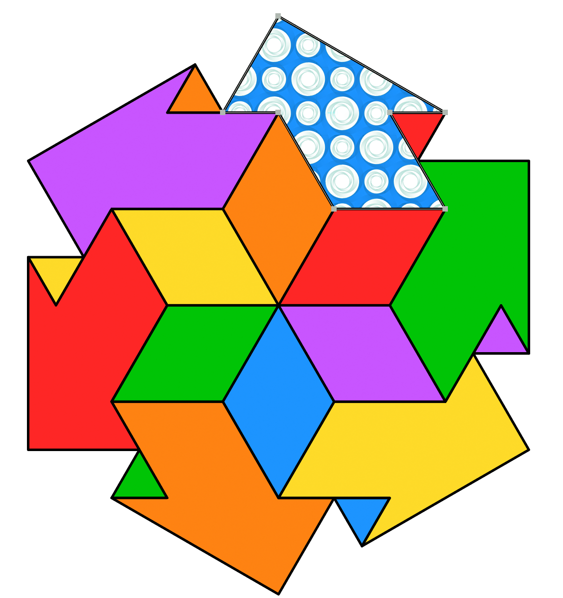 A hug of intertwining arrows with a patterned example element