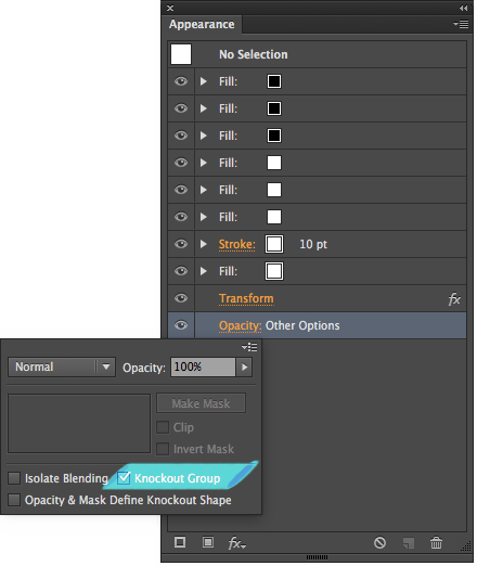 The Appearance panel and Opacity controls