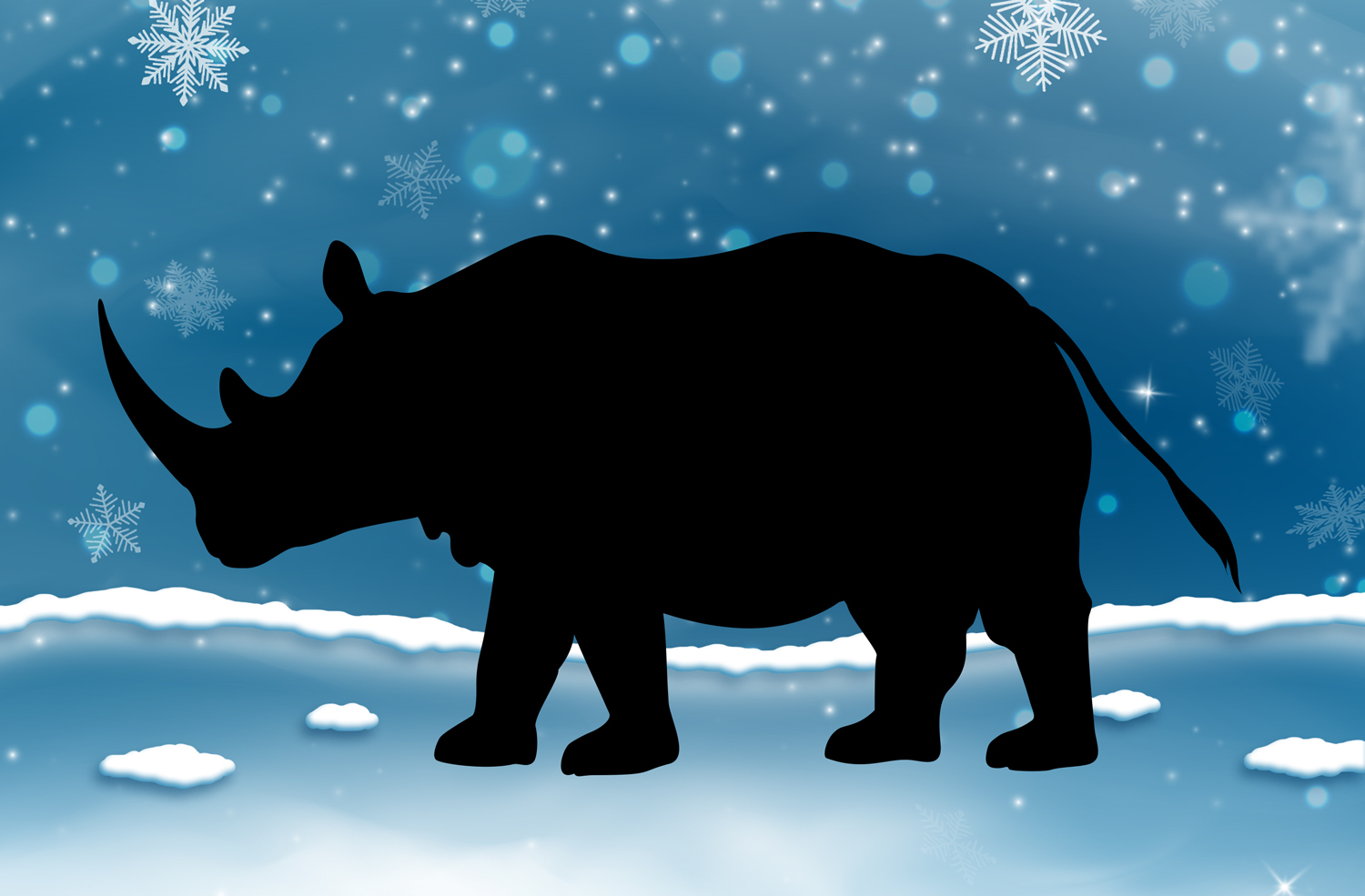 Snow scene with black rhino shape in Photoshop