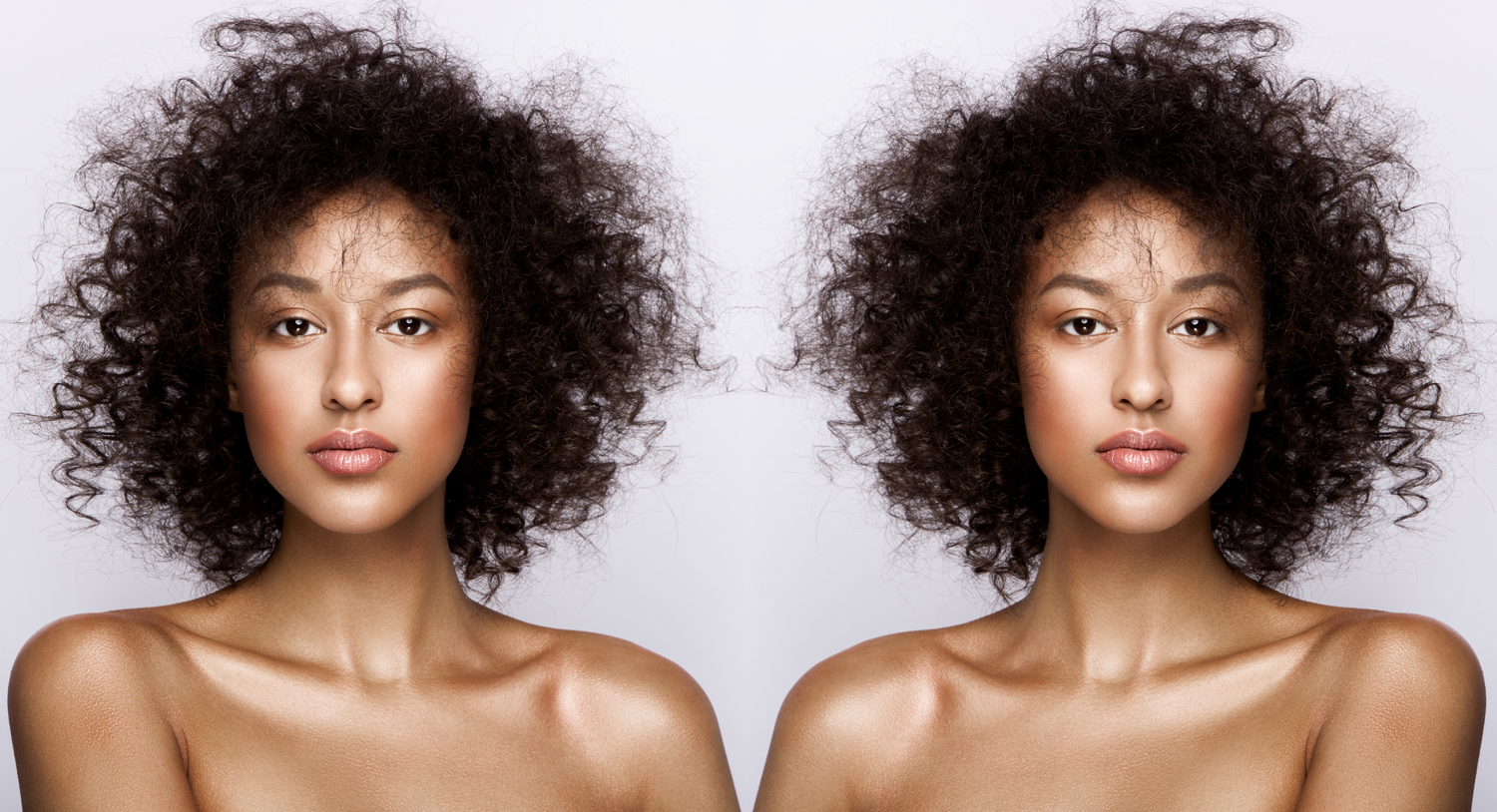 A full faced portrait and its flipped mirror image