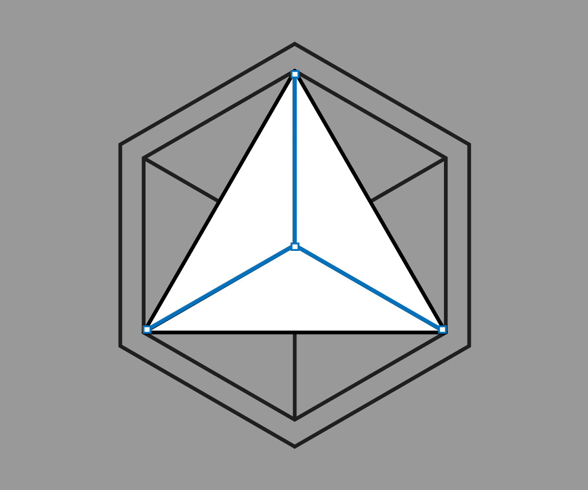 A hexagon around a triangle sharing the same three radii