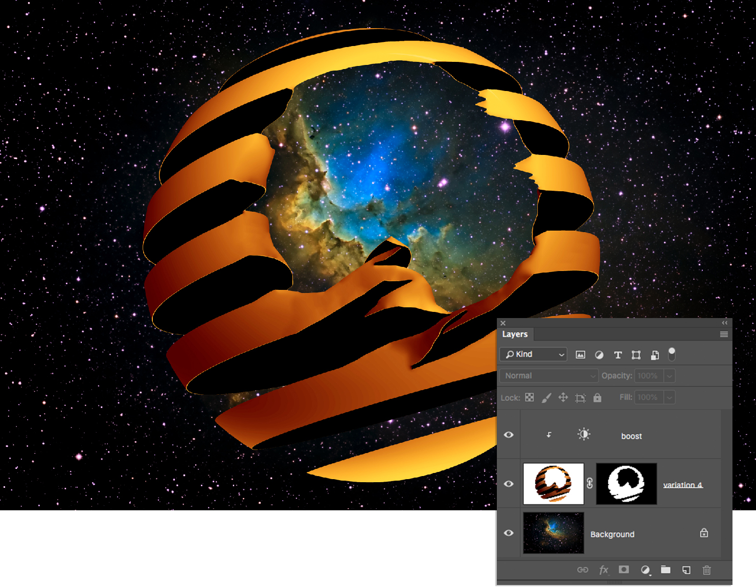 Applying the mask opens a whole to a new galaxy in Photoshop