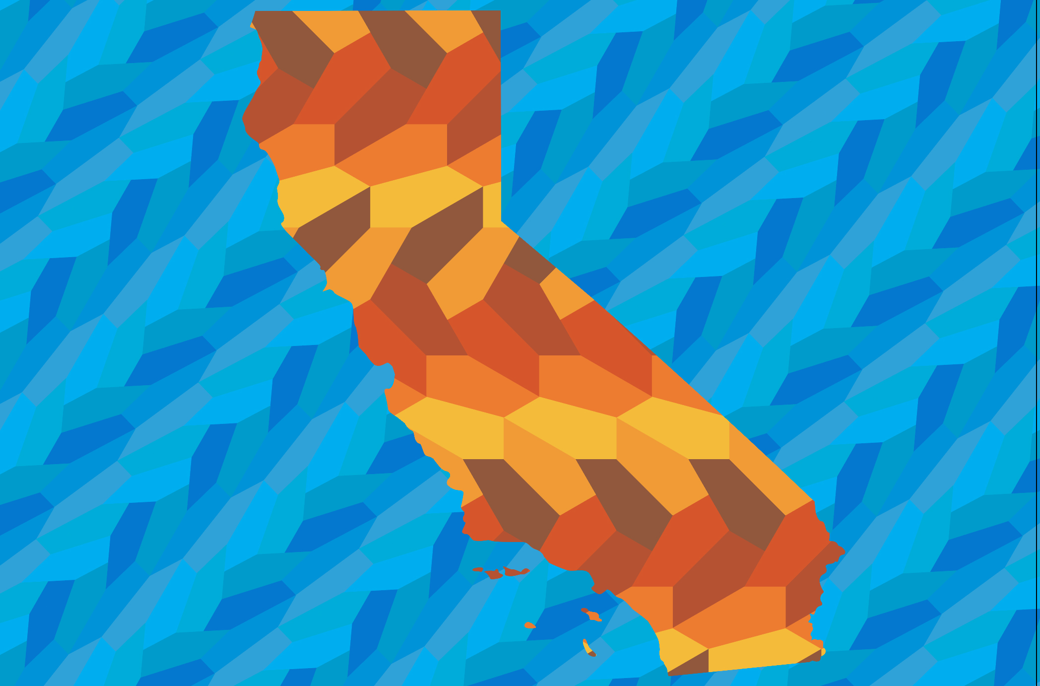 California silhouette with two pentagon patterns applied
