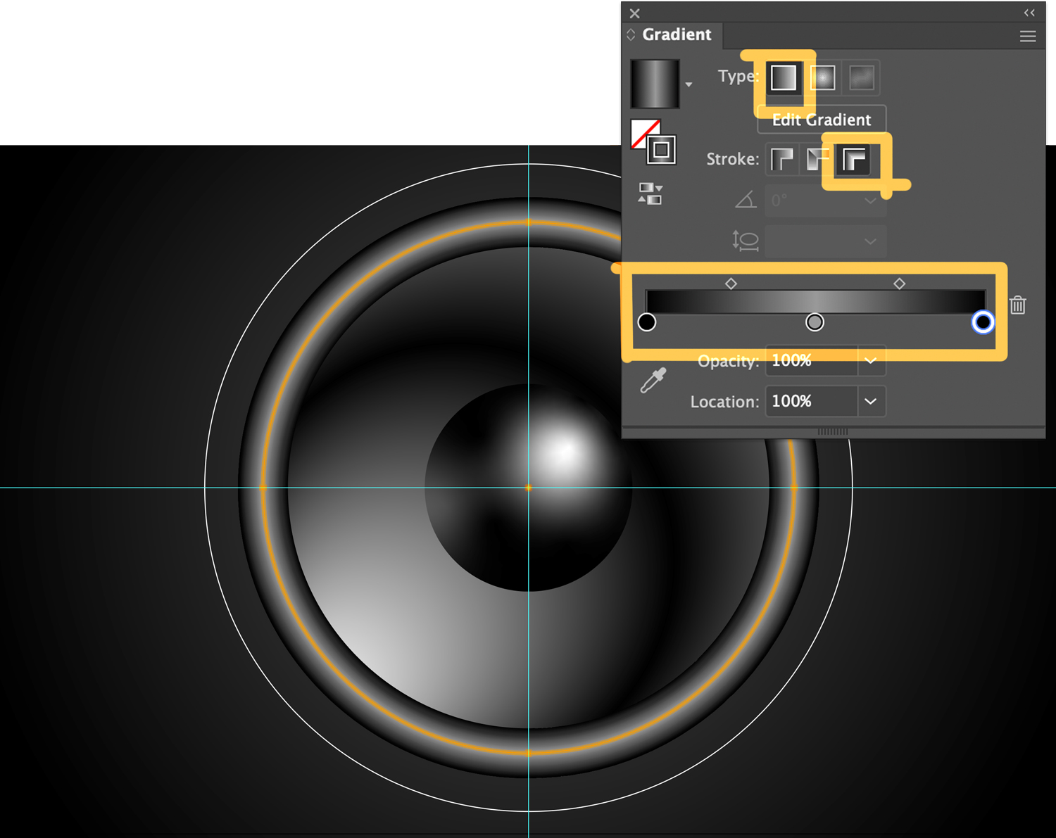 The gradient panel with a custom gradient