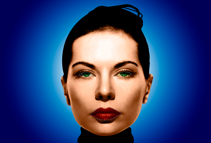 Intensely colored eyes and lips revealed via Photoshop masking