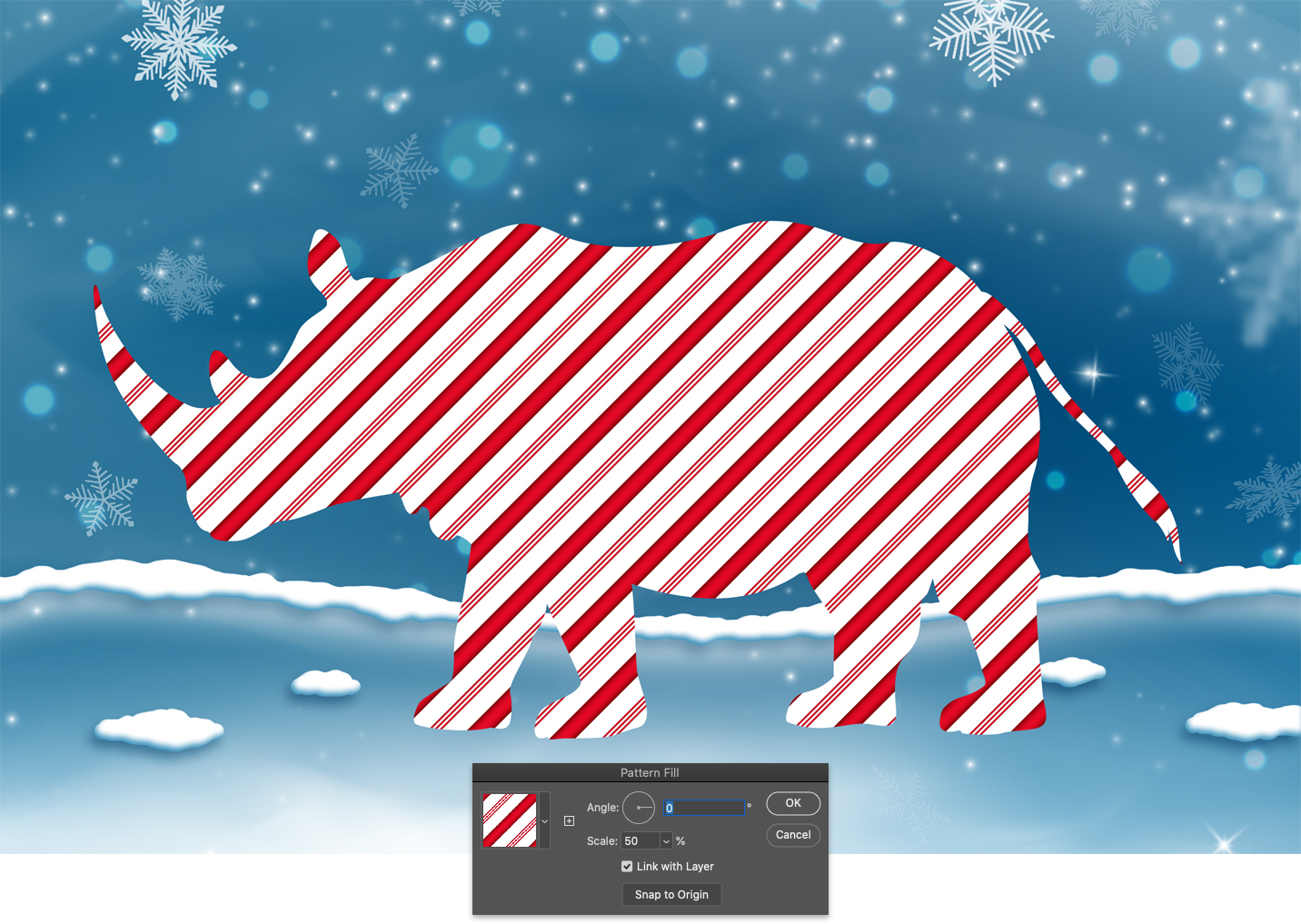 Rhino with candy cane pattern fill applied