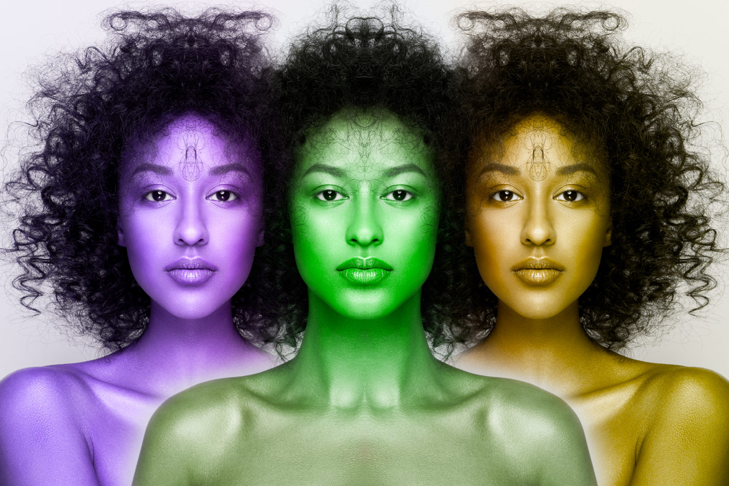 Vibrant triad of colorized faces