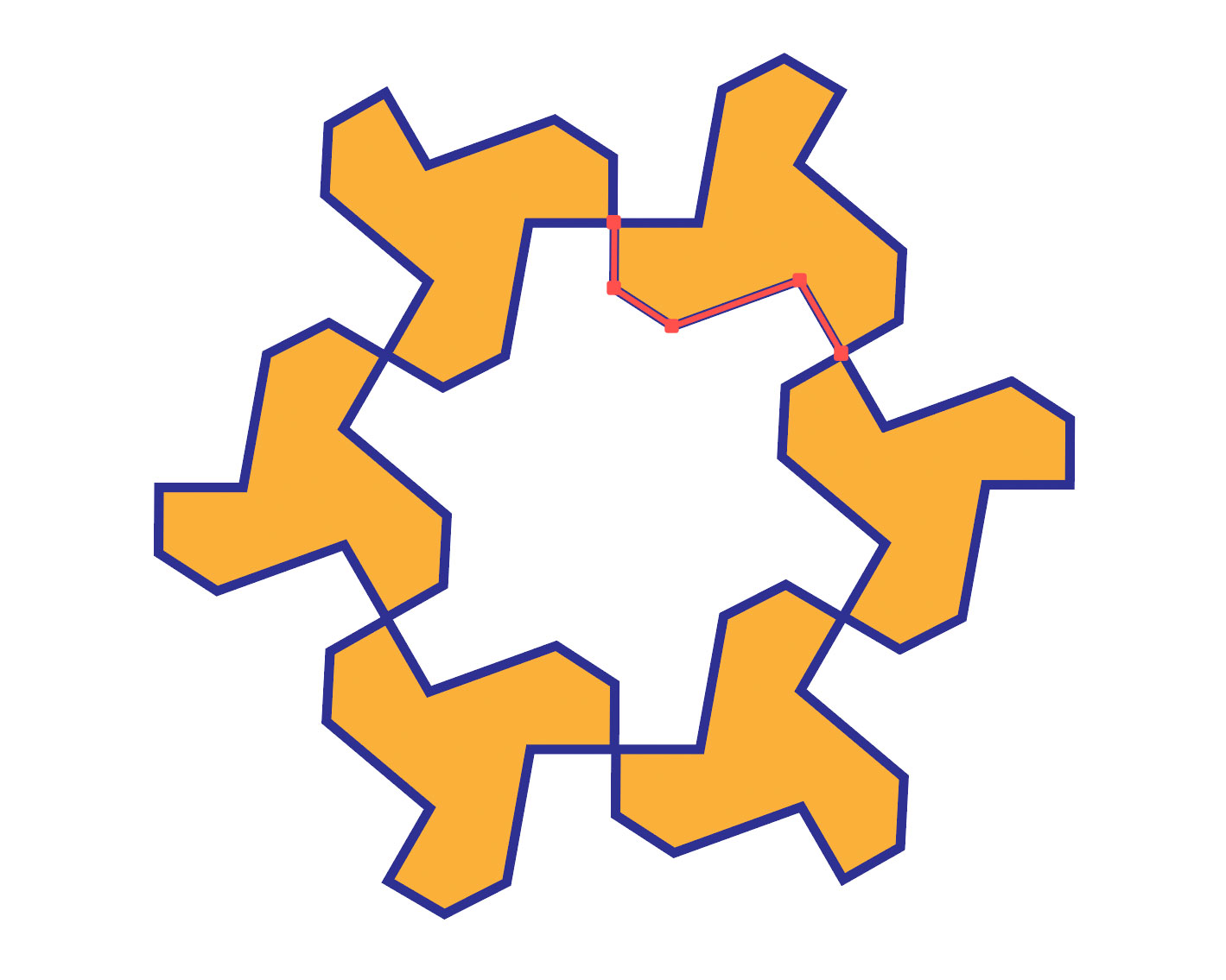 Negative space star pattern with highlighted line segment