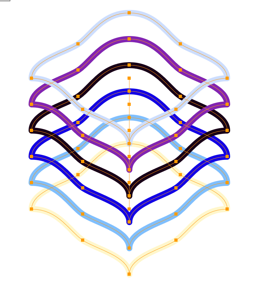 The six blended scallops expanded so each can be assigned a different color