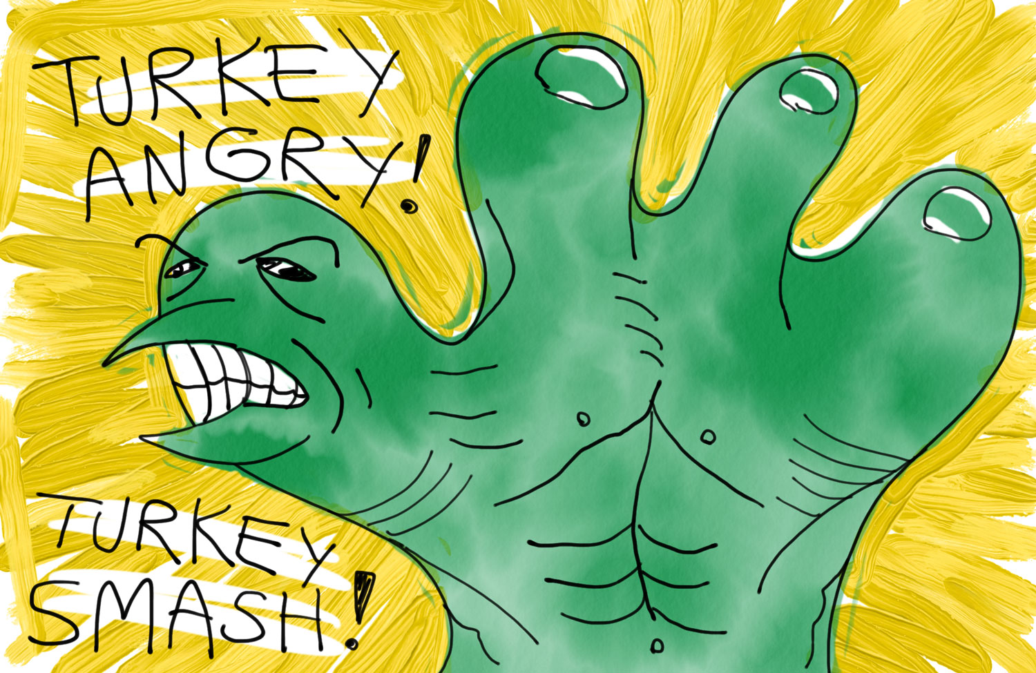 Hand turkey in the style of the Incredible Hulk