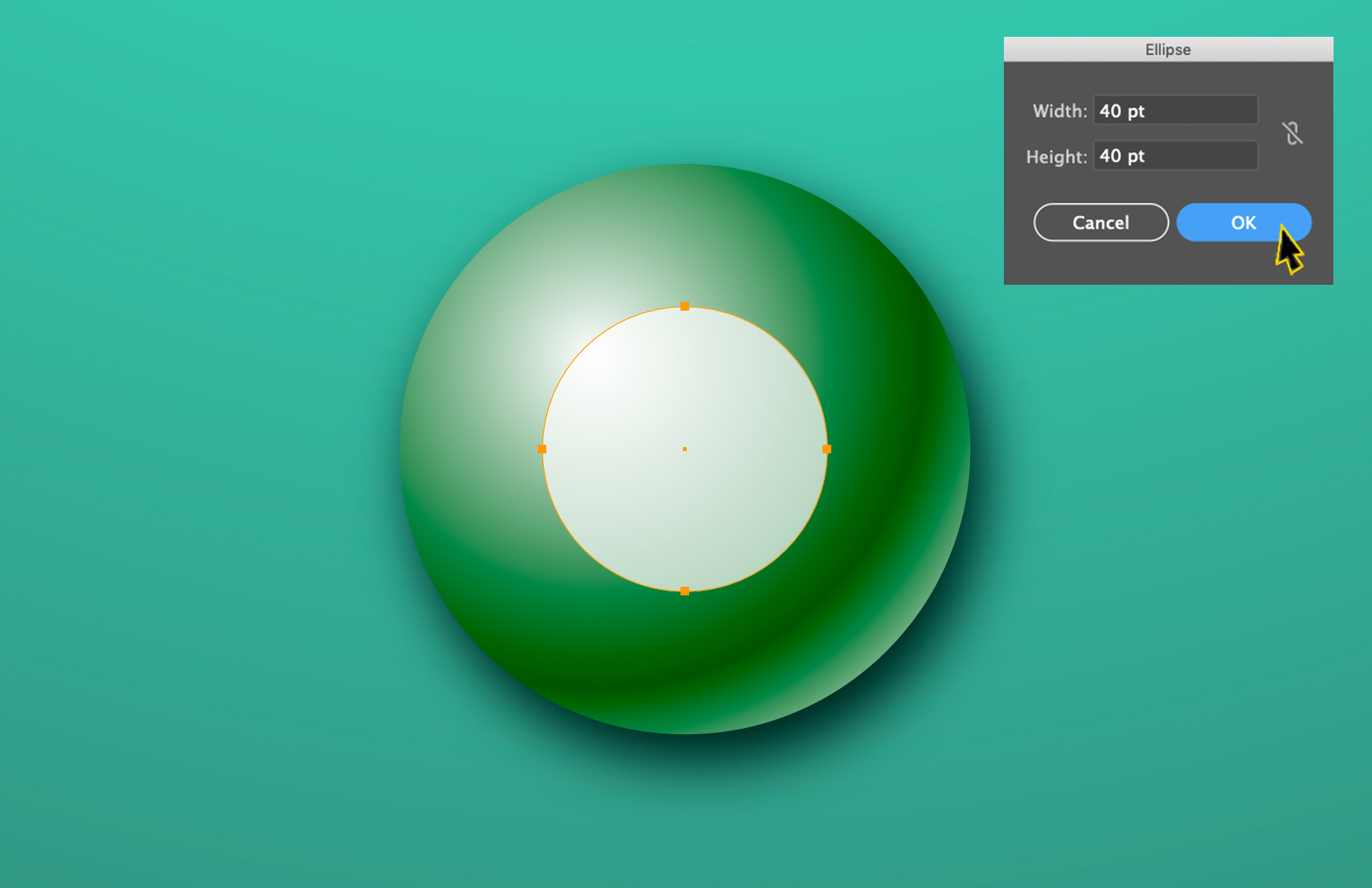 Ball with a white circle applied in Adobe Illustrator