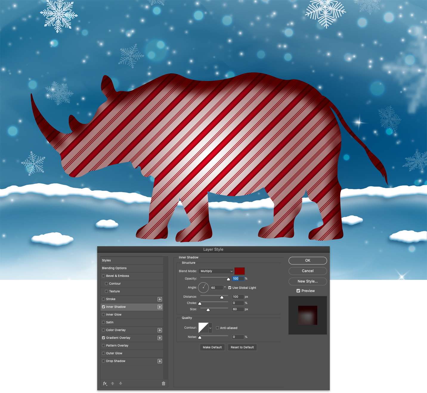 Rhino with Inner Shadow layer effect in Photoshop