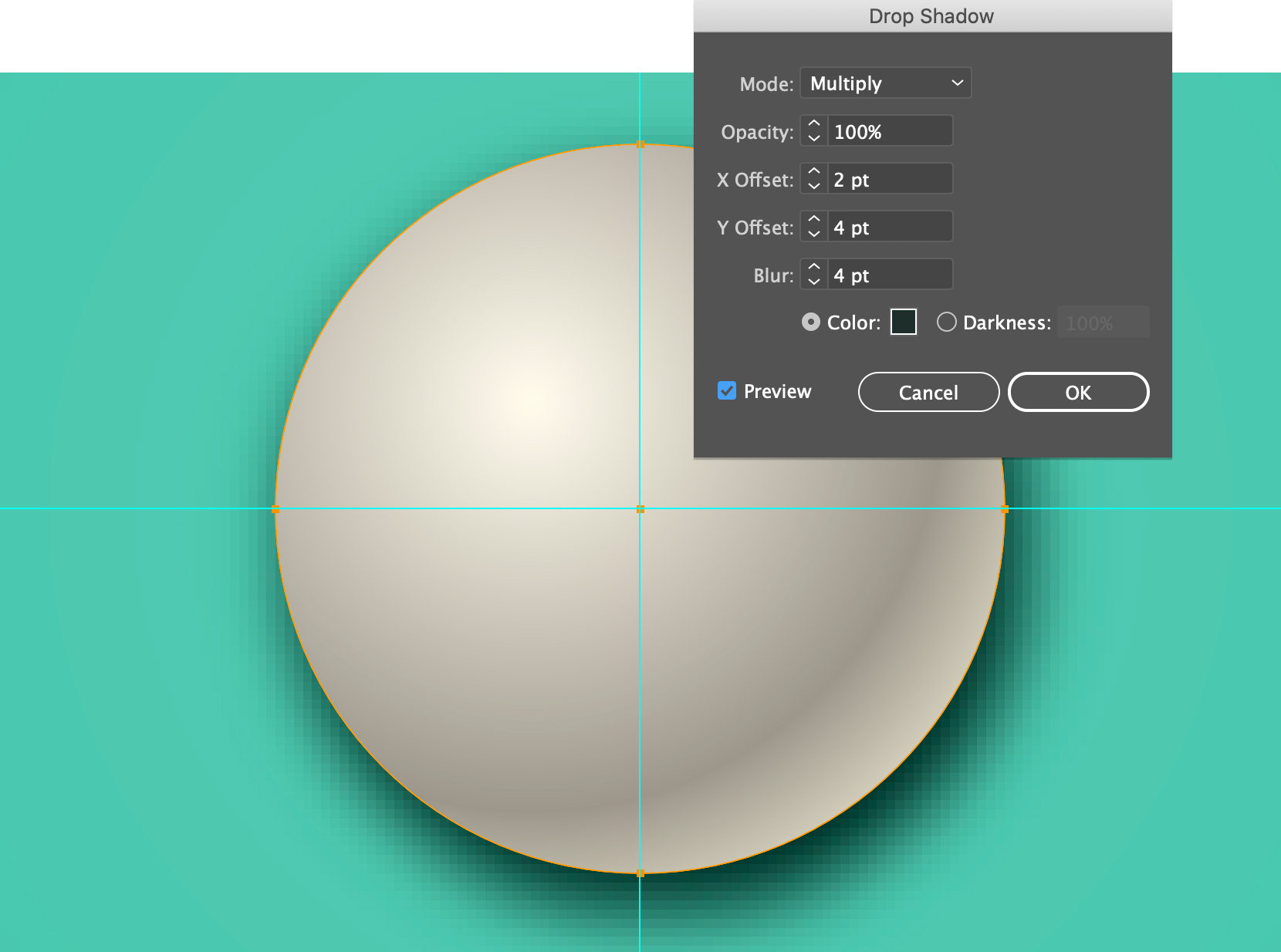 A cueball with a drop shadow in Adobe Illustrator