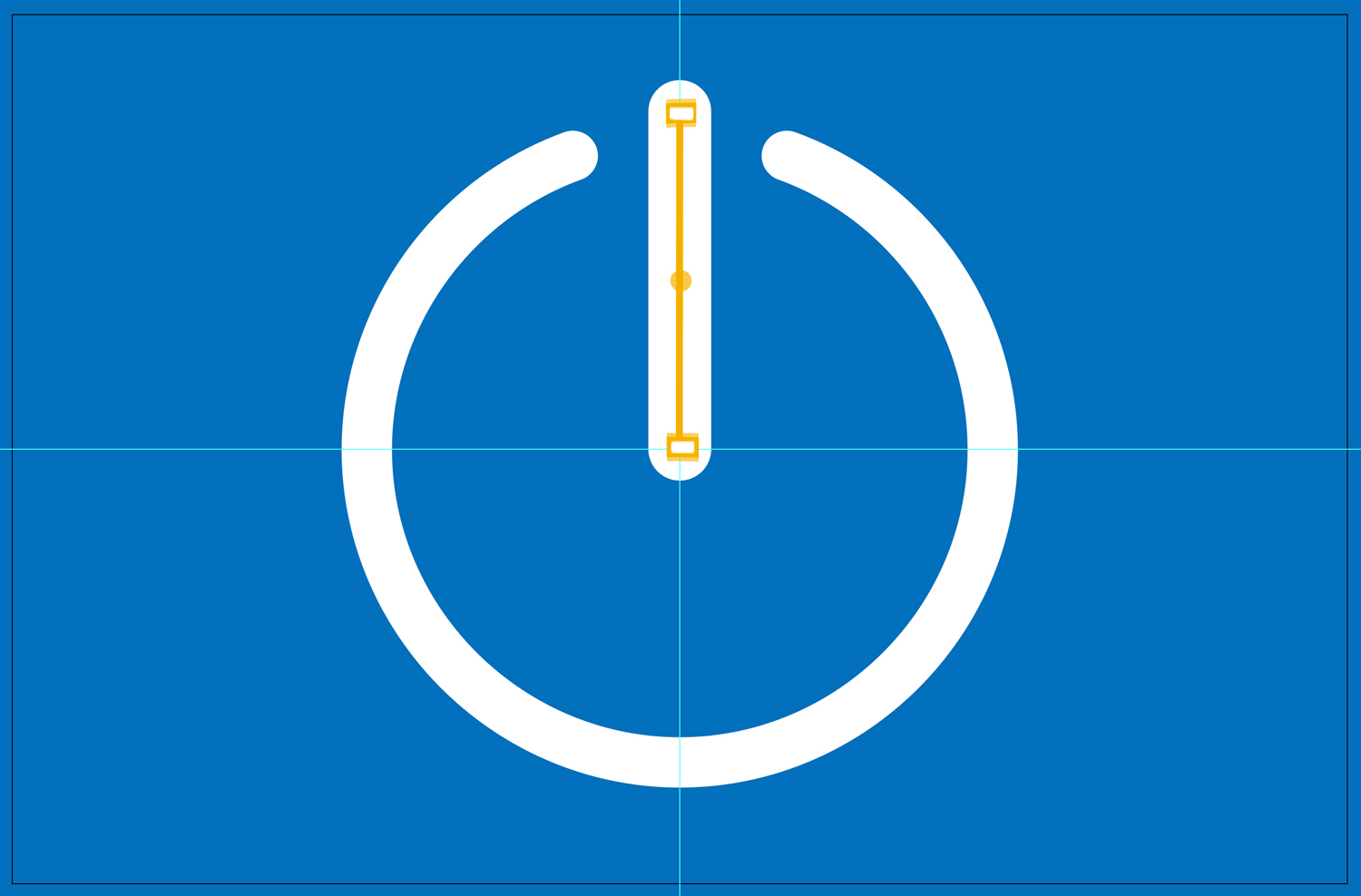 The power symbol in white recreated on a blue background in Illustrator