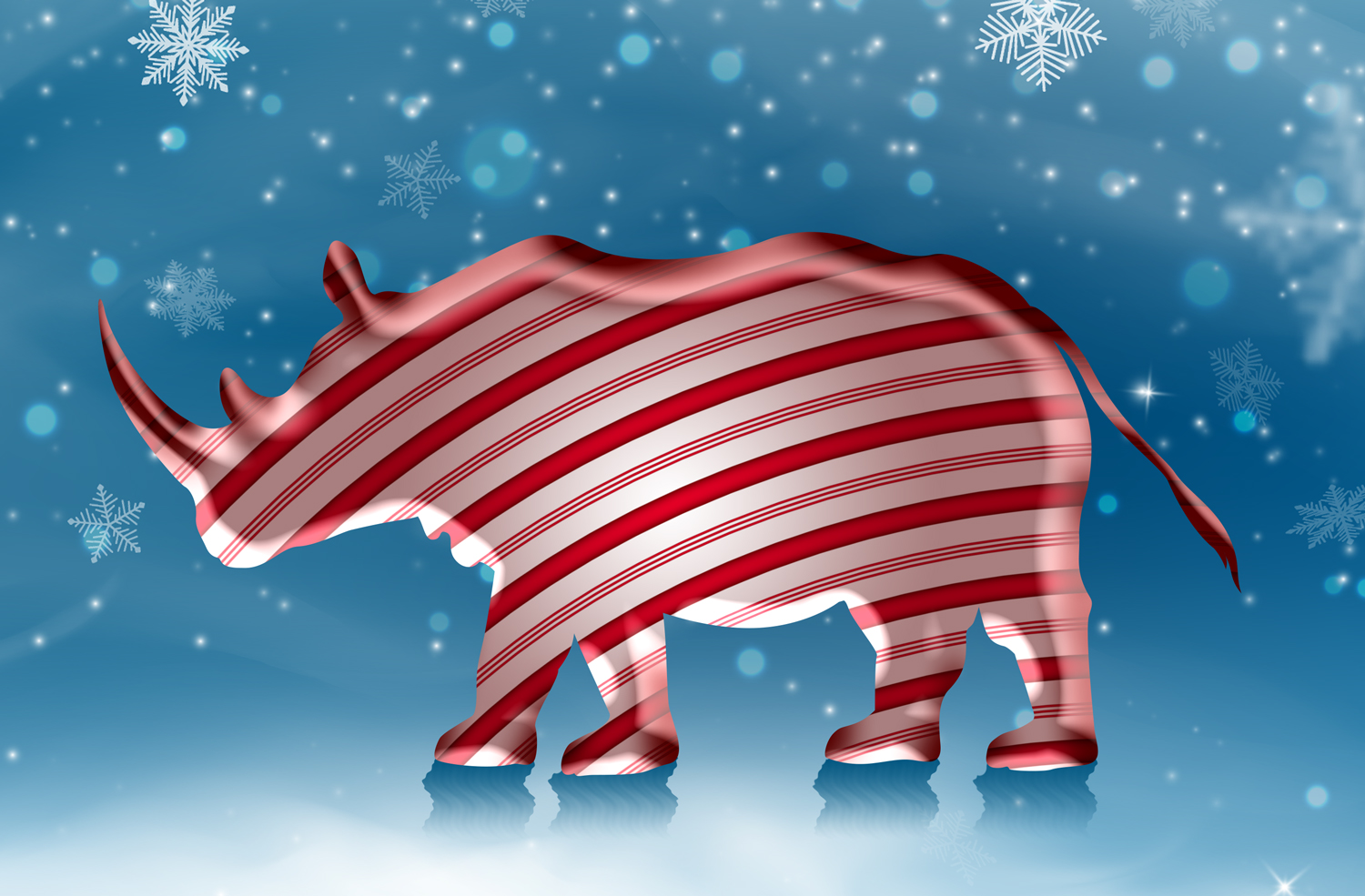 Candy cane rhino with a warped pattern wrapped around it in Photoshop