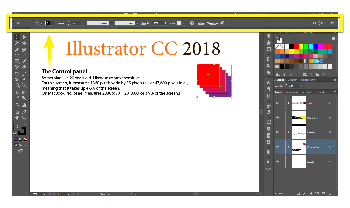 The Control panel in Adobe Illustrator CC 2018