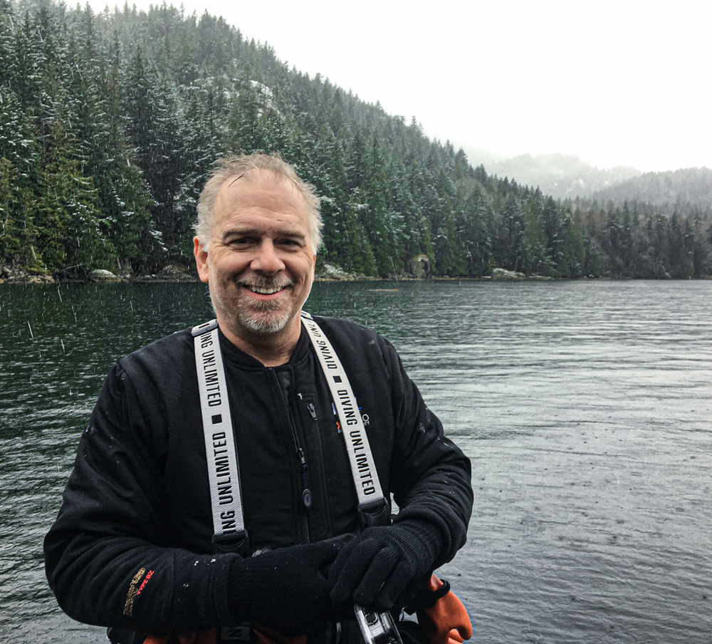 Deke suiting up to dive in Horseshoe Bay, BC. 