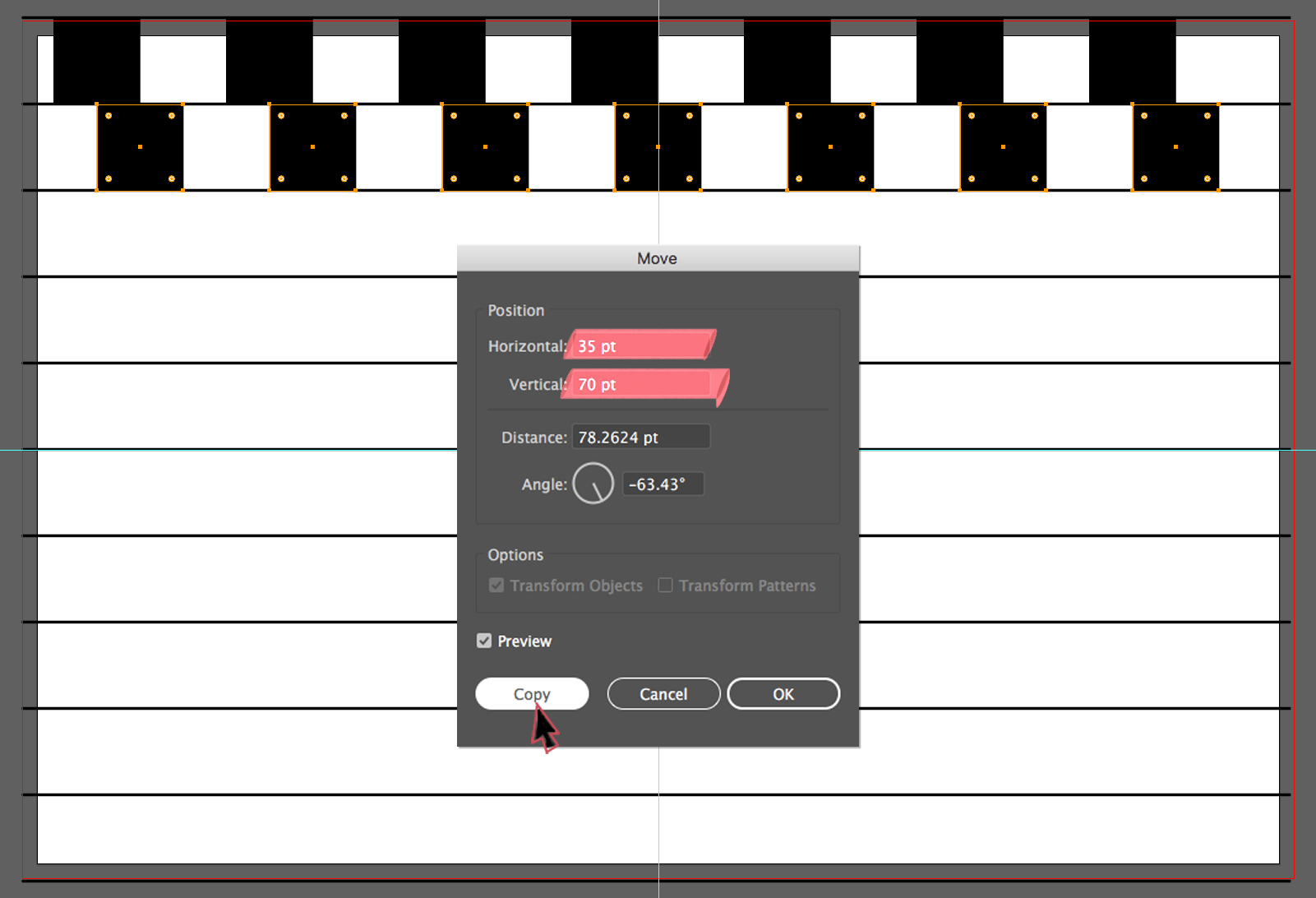 The Move tool allows you to precisely create copies in Illustrator