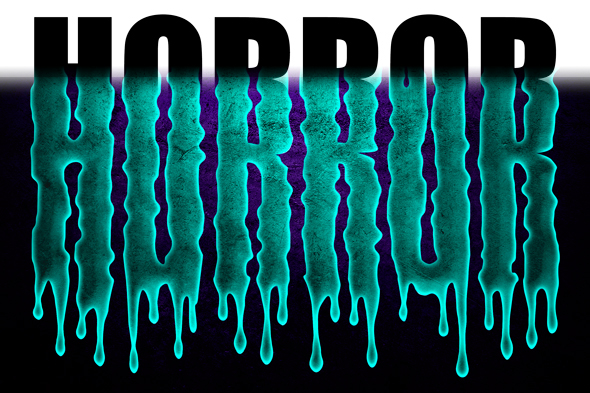 HORROR written in standard type and oozy terror type