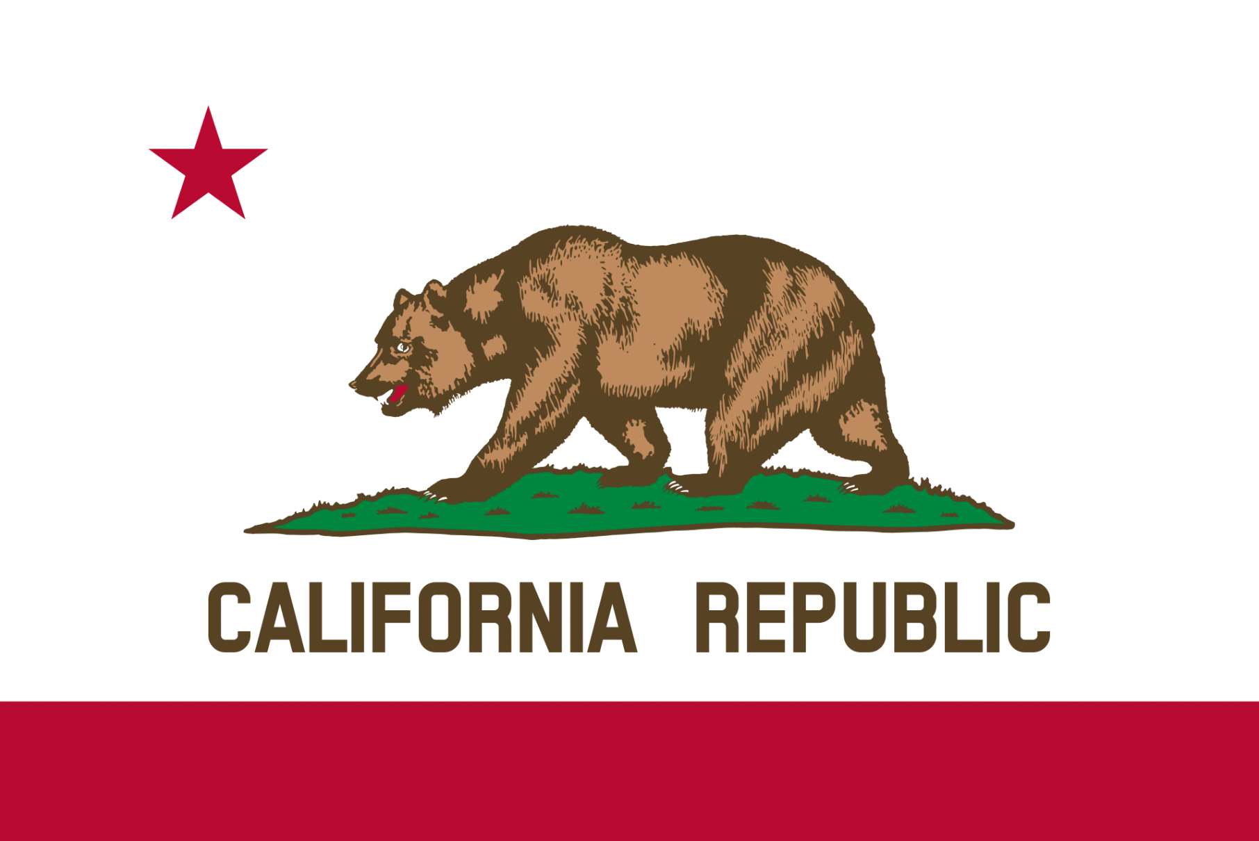 The California State flag featuring a large bear and a small red star