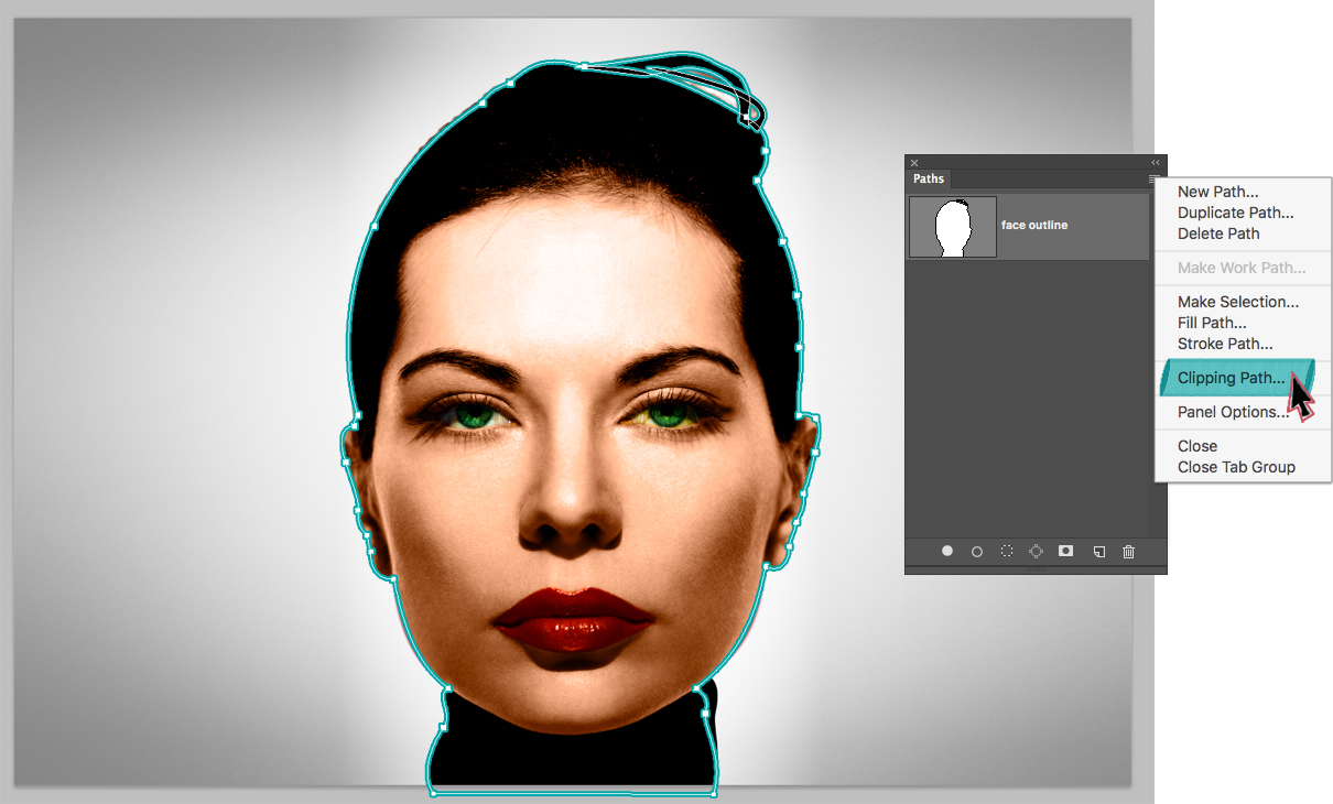 A clipping path created in Photoshop