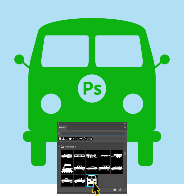 A front facing van icon customized for Photoshop and saved in the Shapes panel. 