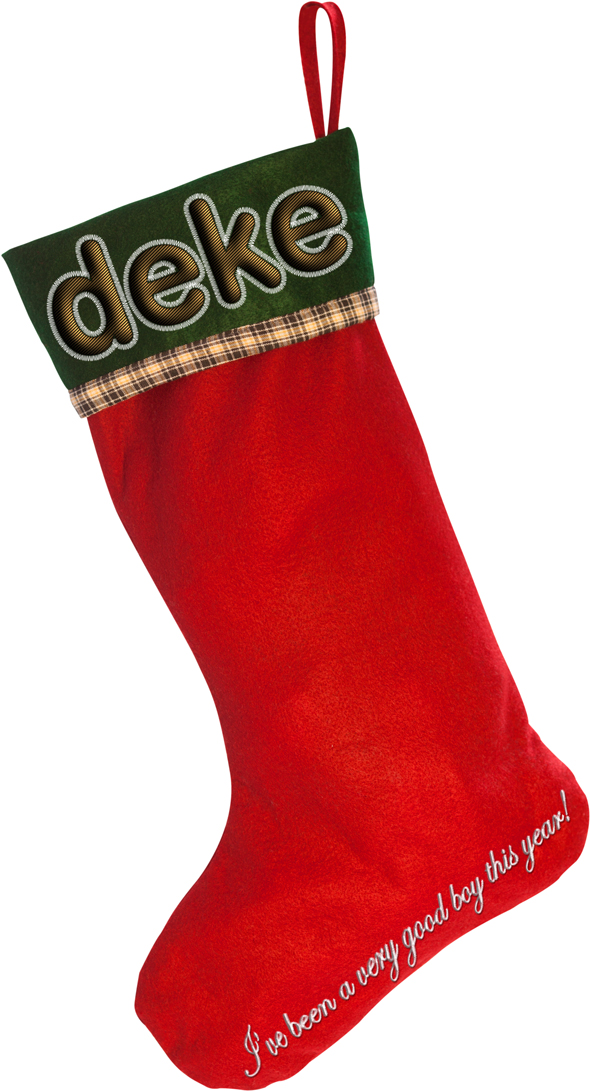 A Christmas stocking personalized for Deke in Photoshop