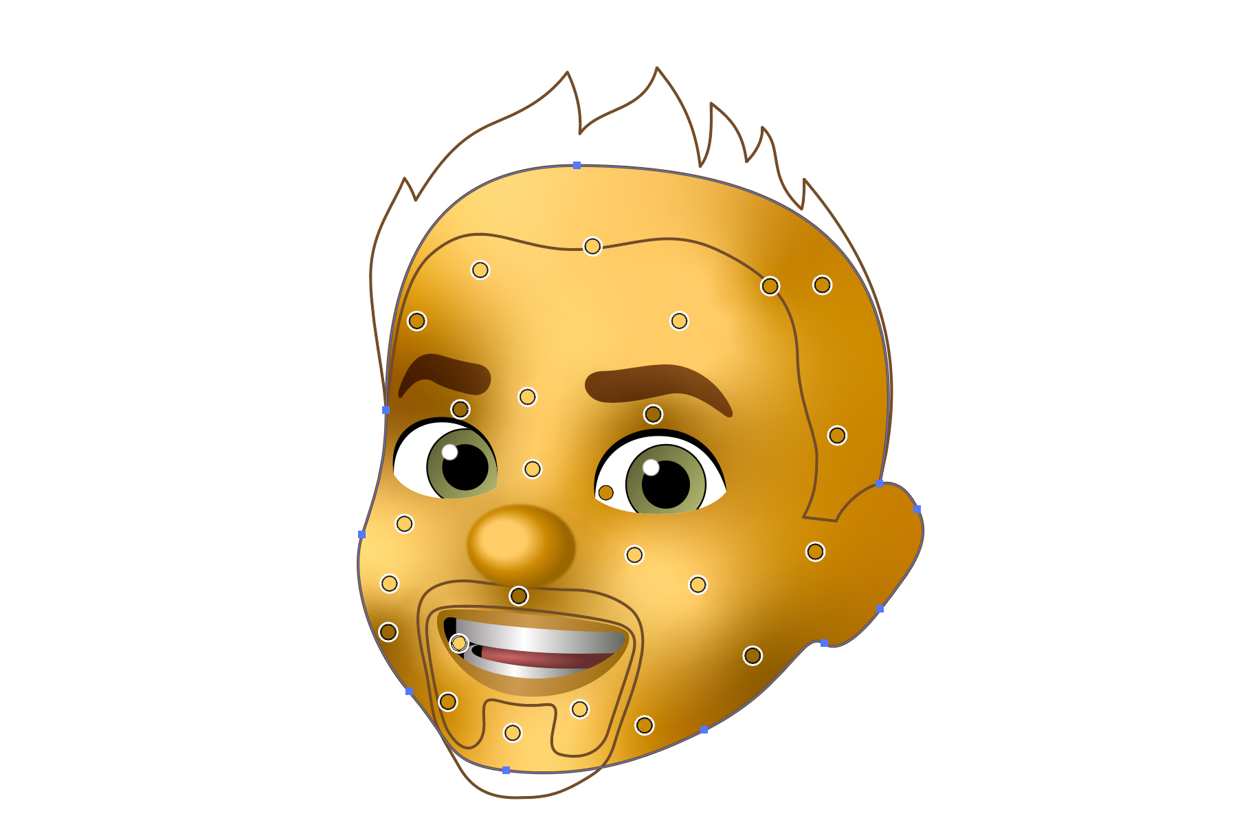 Deke's memoji with points deliniating the freeform gradient that colors his face