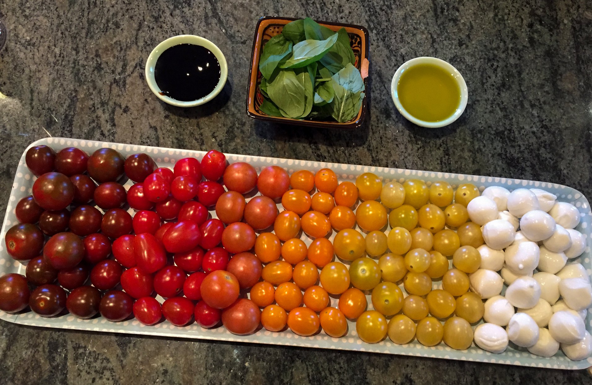 Gradient deconstructed caprese a la Deke