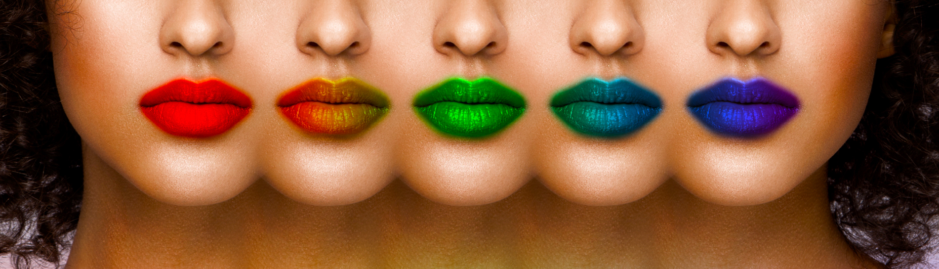 rainbow lipstick applied in Photoshop