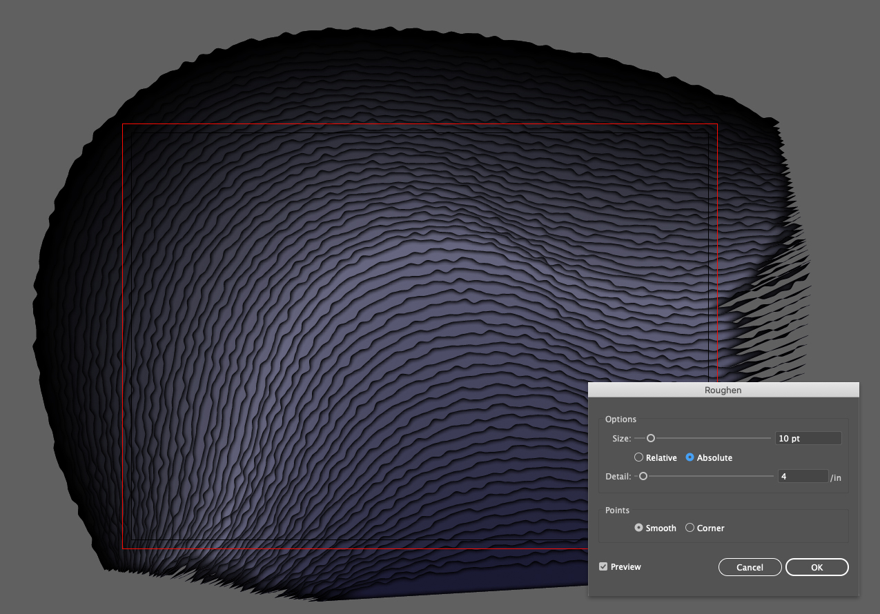 The Roughen effect applied to a blend in Adobe Illustrator