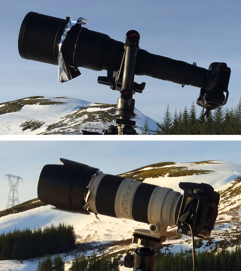 A sheet of solar filter material covering the lens