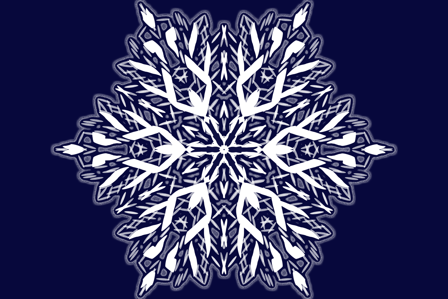 A snowflake mandala with an icy outer glow effect applied