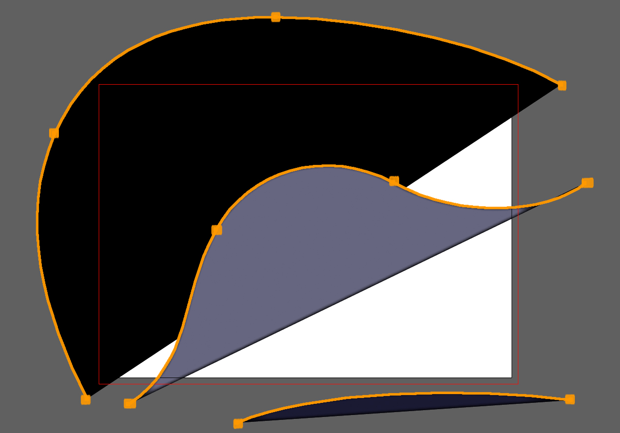 Three paths drawn in Adobe Illustrator and filled with dark tones