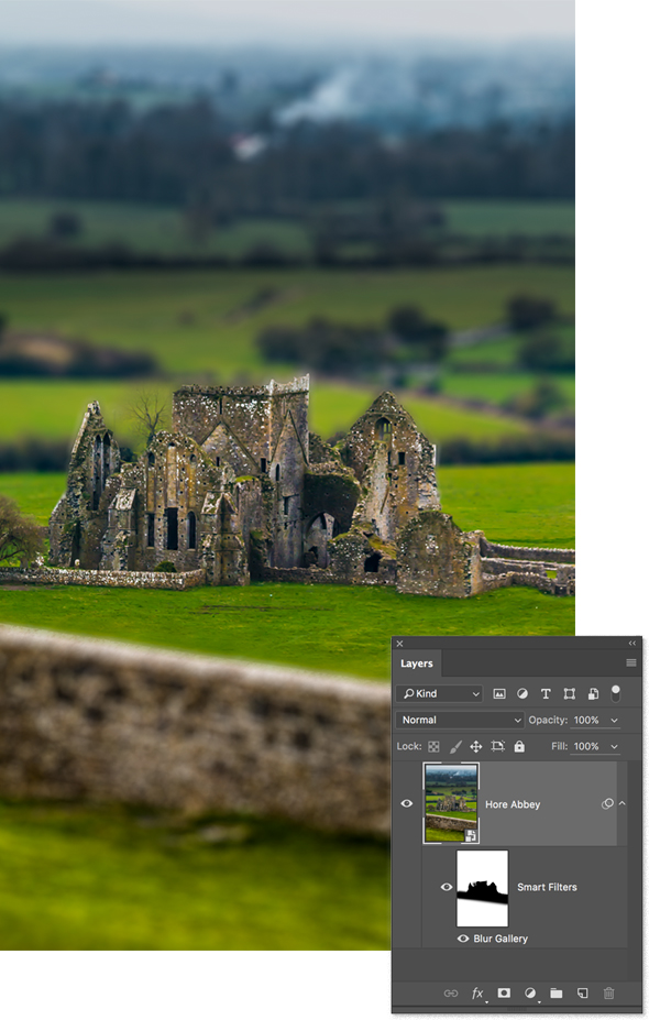 Tiny little Hole Abbey with tilt-shift blur and masked filter effect.