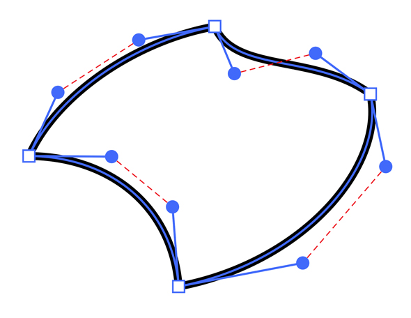 An irregular shape with corner points and smooth curves in Adobe Illustrator