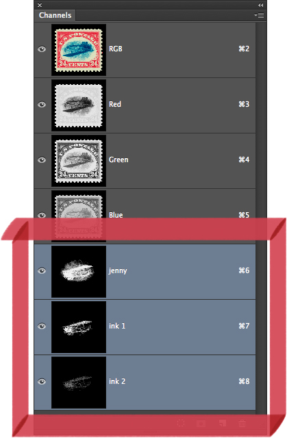 Series of increasingly detailed alpha channels