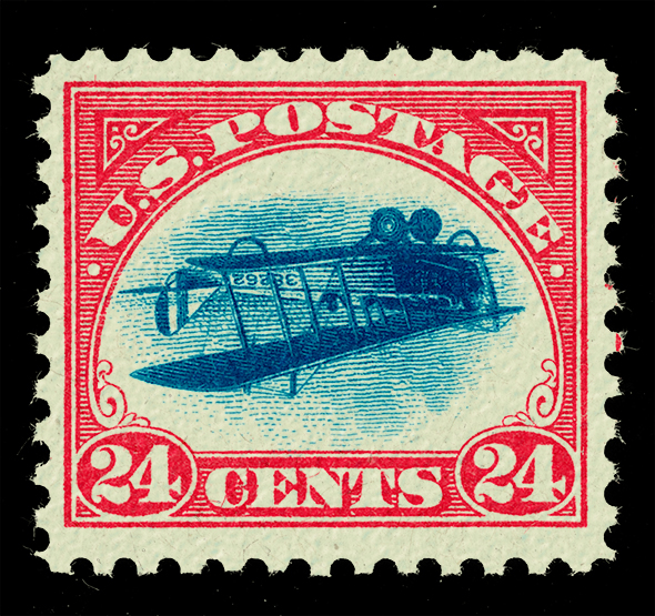 A completely recreated inverted jenny stamp